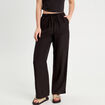 Pantalon large taille haute en cr&ecirc;pe noir femme