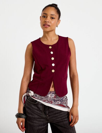 Gilet sans manches col rond bordeaux femme
