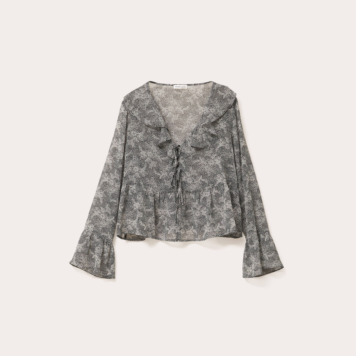 Blouse courte droite col v dentelle blanc femme