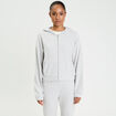Sweat &agrave; capuche manches longues gris clair femme