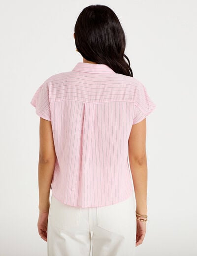 Chemise ample pliss&eacute;e manches courtes rose femme