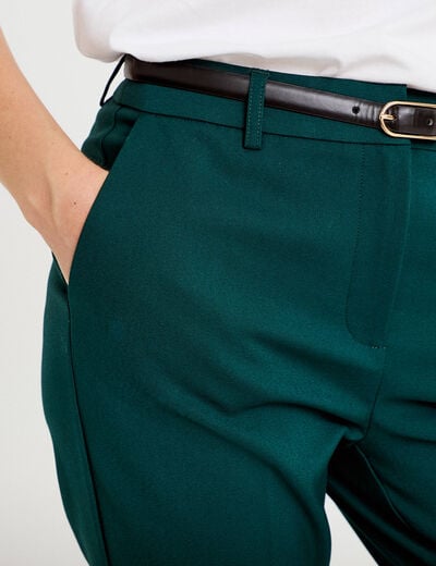Pantalon cigarette ceintur&eacute; vert fonc&eacute; femme