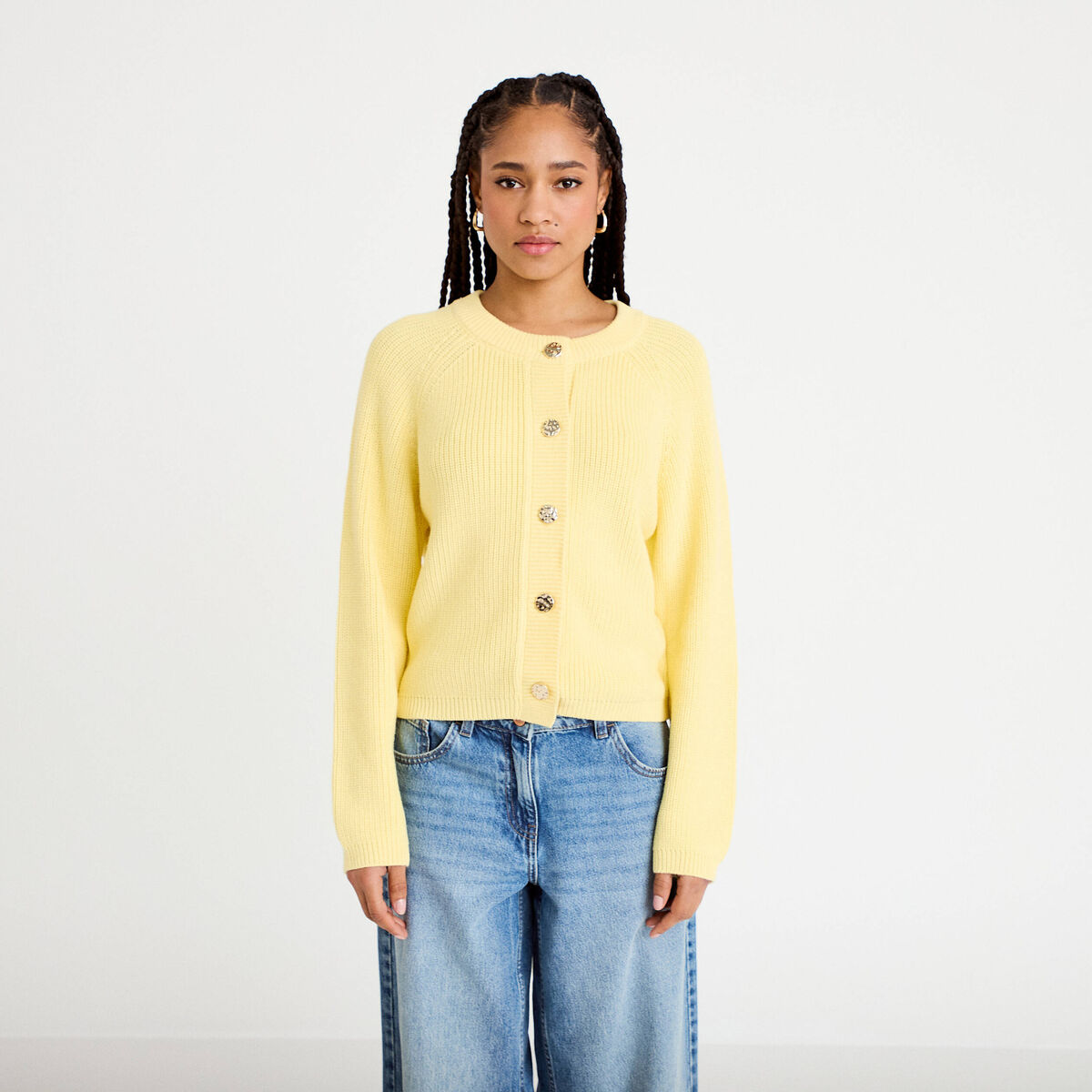 Gilet manches longues jaune clair femme