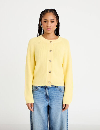 Gilet manches longues jaune clair femme