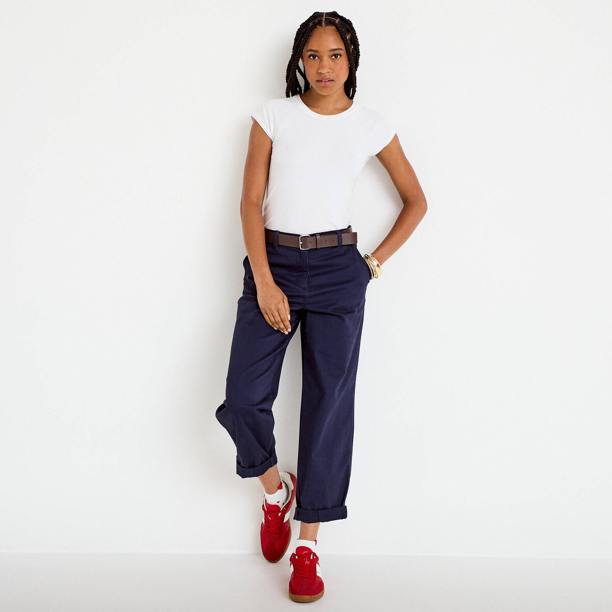 Pantalon chino avec ceinture amovible bleu marine femme