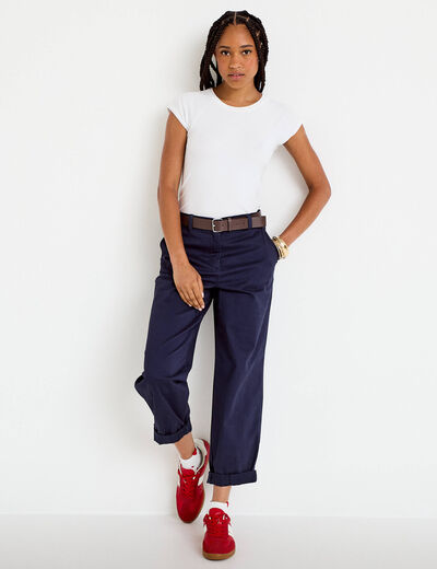 Pantalon chino avec ceinture amovible bleu marine femme