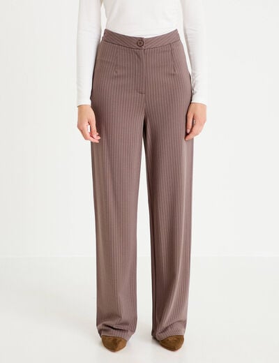 Pantalon large taille haute taupe femme