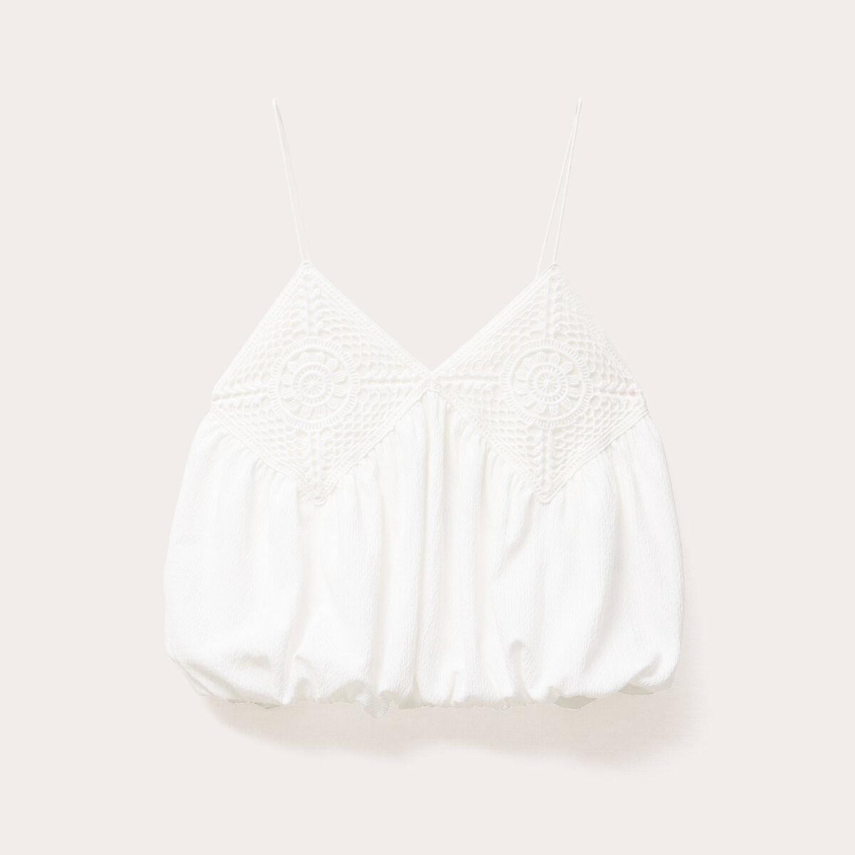 Top cropped bretelles ecru femme