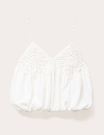 Top cropped bretelles ecru femme