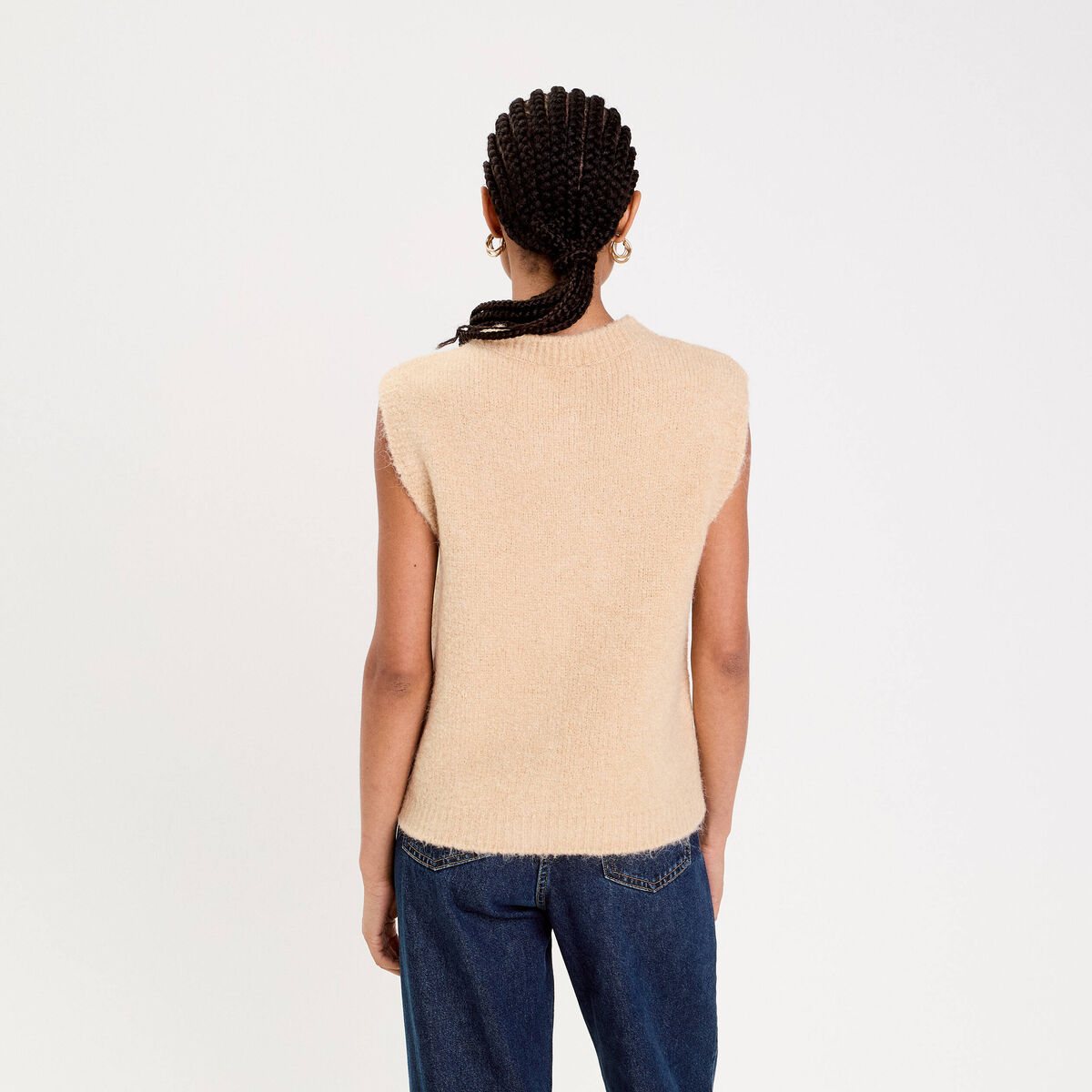 Gilet sans manches col rond beige femme