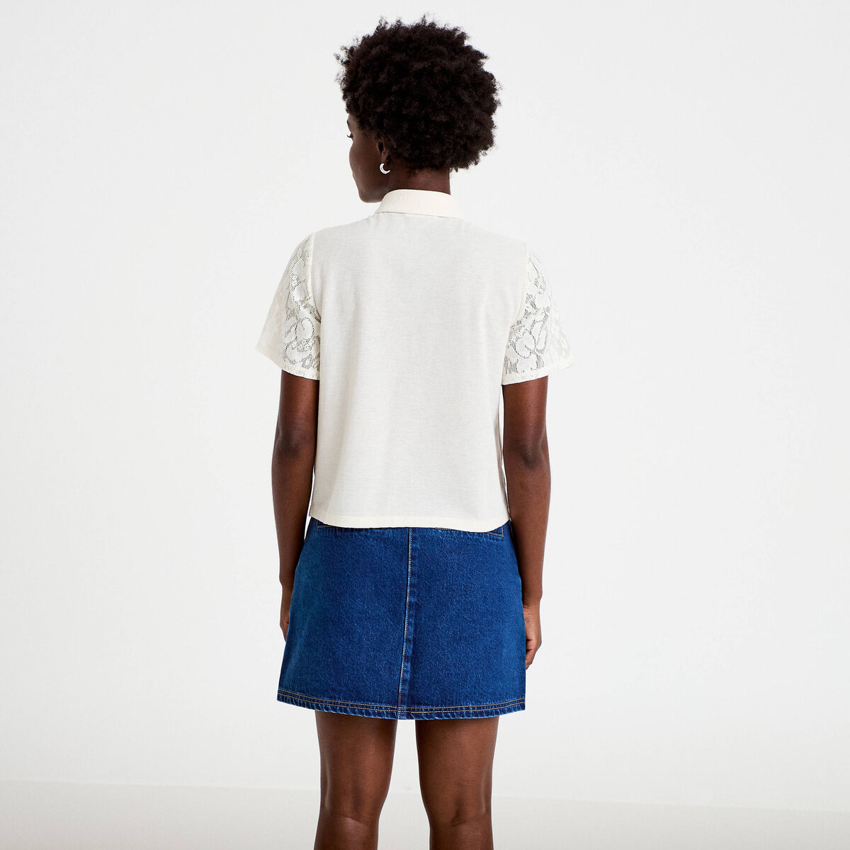 Chemise col chemise manches courtes ecru femme