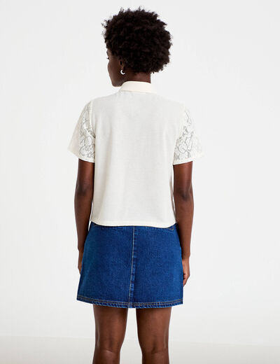 Chemise col chemise manches courtes ecru femme
