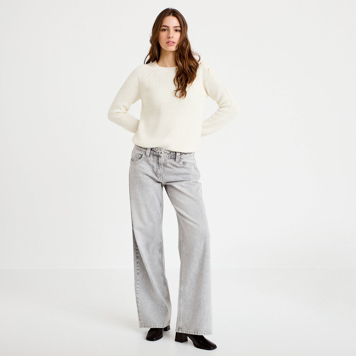Pull manches longues ecru femme