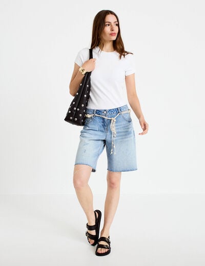Top ajust&eacute; col rond manches courtes blanc femme