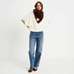 Pull oversize col rond manches courtes ecru femme