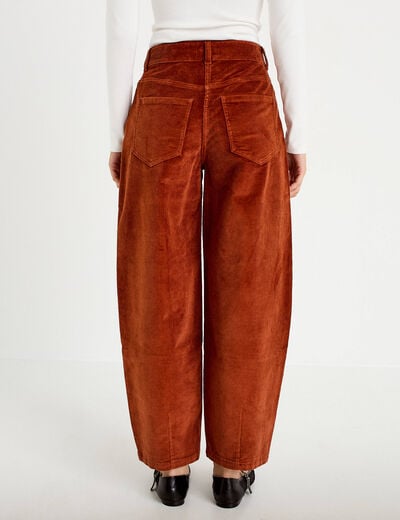 Pantalon barrel en velours marron cognac femme