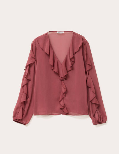 Blouse col V manches longues vieux rose femme