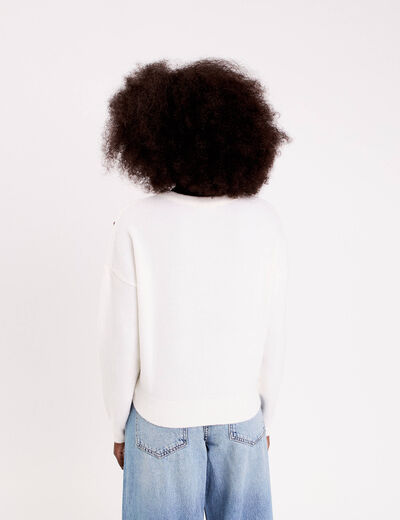Pull &agrave; motifs coeurs ecru femme