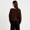 Gilet col v manches longues marron fonc&eacute; femme