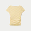 T-shirt ajust&eacute; dentelle col bateau jaune clair femme
