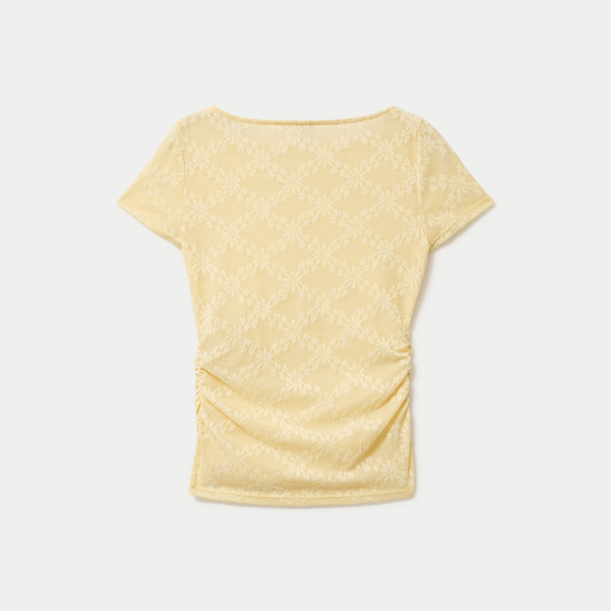 T-shirt ajust&eacute; dentelle col bateau jaune clair femme