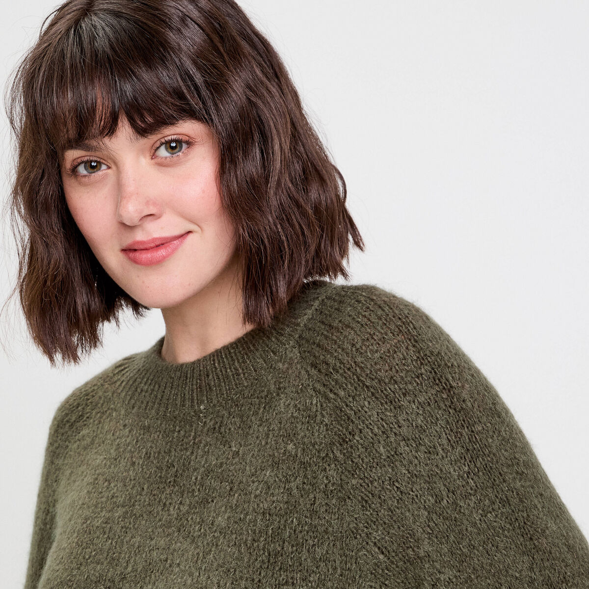 Pull manches longues vert kaki femme