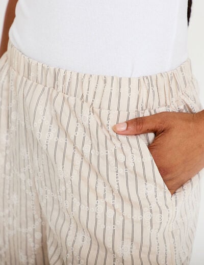 Pantalon large taille haute creme femme