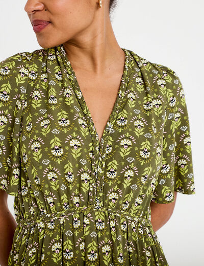 Robe longue manches courtes vert femme