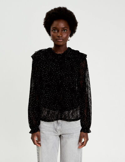Blouse dentelle et studs noir femme