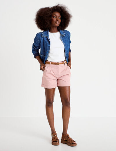 Short chino ceintur&eacute; rose pastel femme