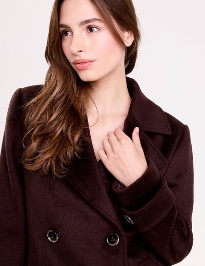 Caban col tailleur manches longues marron fonc&eacute; femme