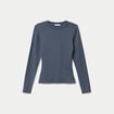 T-shirt cintr&eacute; col rond manches longues gris femme