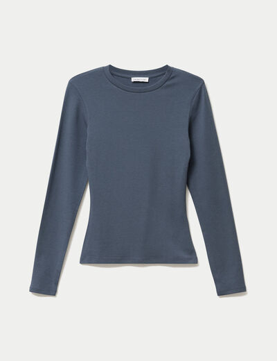 T-shirt cintr&eacute; col rond manches longues gris femme