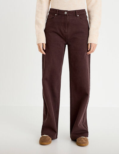 Jean wide leg taille haute marron fonc&eacute; femme