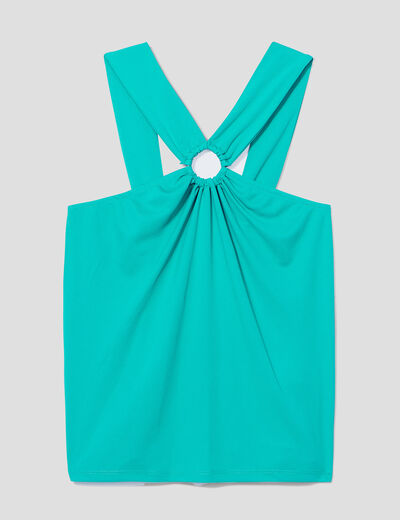 D&eacute;bardeur col avec anneau vert femme