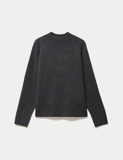 Pull col montant manches longues gris fonc&eacute; femme