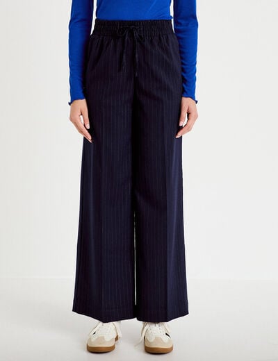 Pantalon large taille standard bleu marine femme