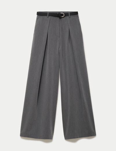 Pantalon large avec ceinture amovible gris clair femme