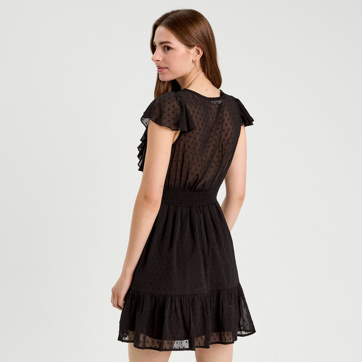 Robe &eacute;vas&eacute;e plumetis noir femme