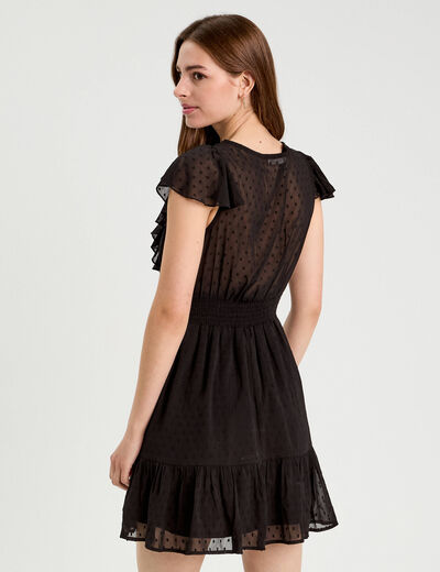 Robe &eacute;vas&eacute;e plumetis noir femme