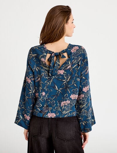 Blouse manches longues encolure bateau bleu p&eacute;trole femme