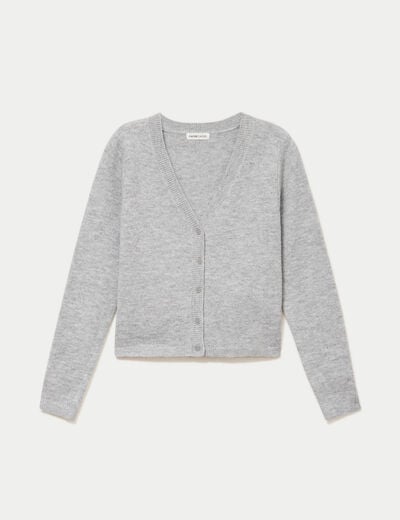 Gilet col v manches longues gris fonc&eacute; femme