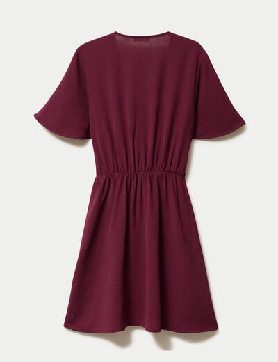 Robe courte &eacute;vas&eacute;e col v manches courtes bordeaux femme