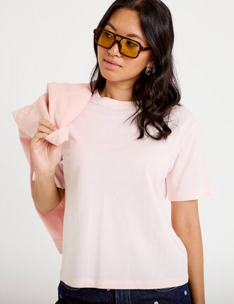 T-shirt col rond manches courtes rose clair femme