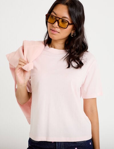 T-shirt col rond manches courtes rose clair femme
