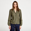 Blouse broderie col V manches longues vert kaki femme