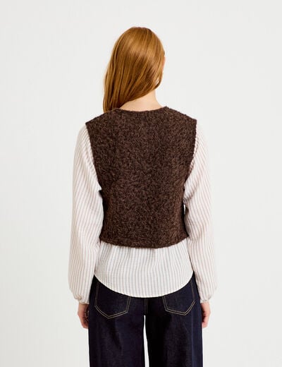 Pull chemise 2-en-1 marron fonc&eacute; femme