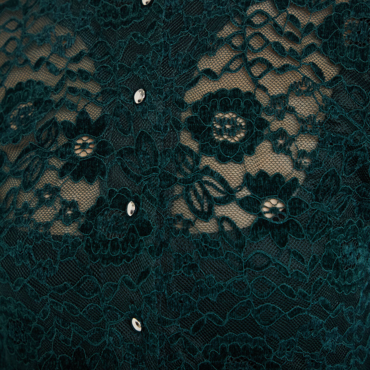 Blouse p&eacute;plum dentelle vert fonc&eacute; femme