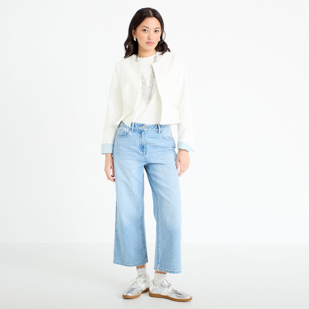 Veste p&eacute;plum Bridgerton ecru femme