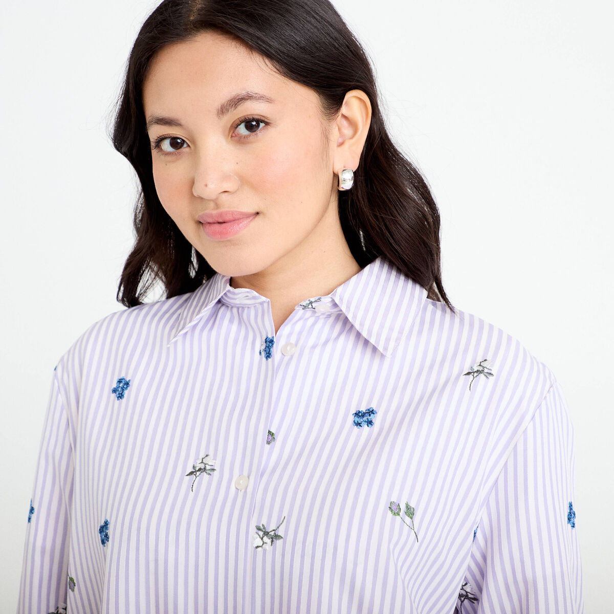 Chemise oversize brod&eacute;e Bridgerton violet clair femme
